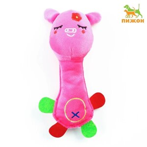 Игрушка мягкая для собак "Свинка с длинной шеей", 24 см, розовая