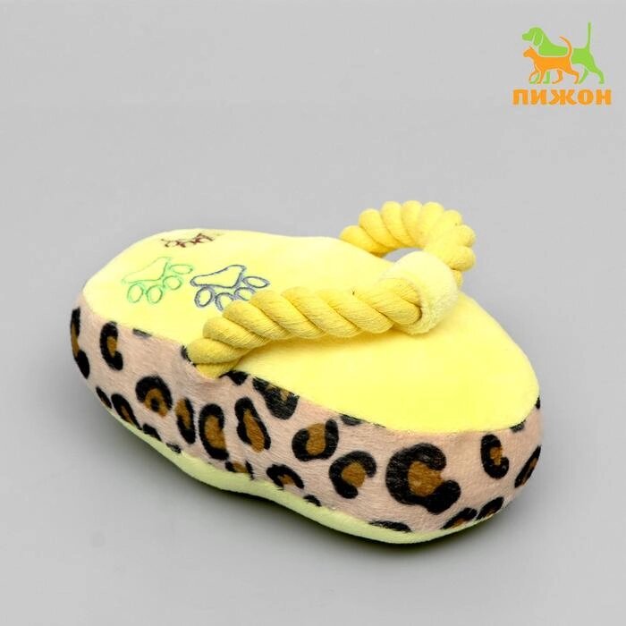 Игрушка мягкая для собак "Тапок с канатом", с пищалкой, 15 см, жёлтый от компании Интернет-гипермаркет «MOLL» - фото 1