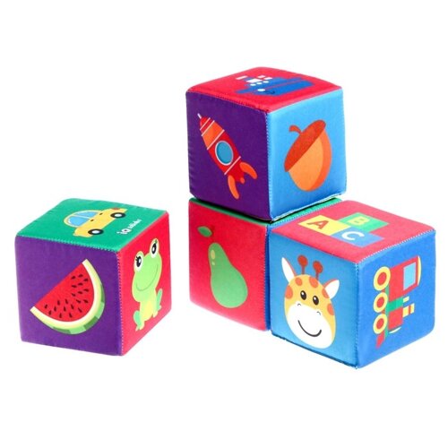 Игрушка мягконабивная "Кубики: Предметы", 4шт, 10 10 см