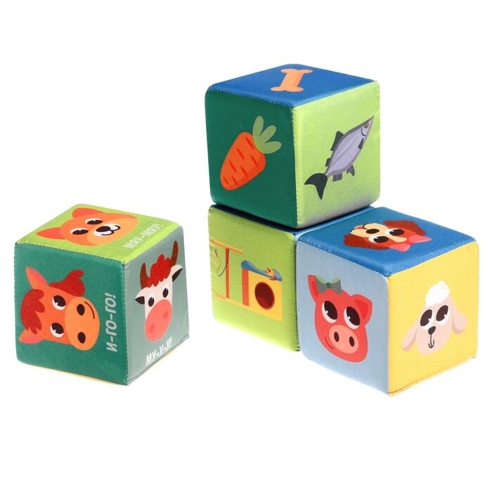 Игрушка мягконабивная "Кубики: Ребятам о зверятах", 4шт, 10  10 см от компании Интернет-гипермаркет «MOLL» - фото 1