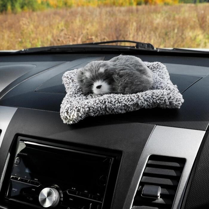 Игрушка на панель авто, собака на подушке, серый окрас от компании Интернет-гипермаркет «MOLL» - фото 1