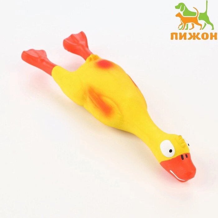 Игрушка пищащая для собак из латекса "Утка", 23 см, жёлтая/оранжевая от компании Интернет-гипермаркет «MOLL» - фото 1