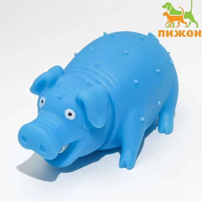 Игрушка пищащая "Веселая свинья" для собак, хрюкающая, светящаяся, 19 см, голубая от компании Интернет-гипермаркет «MOLL» - фото 1