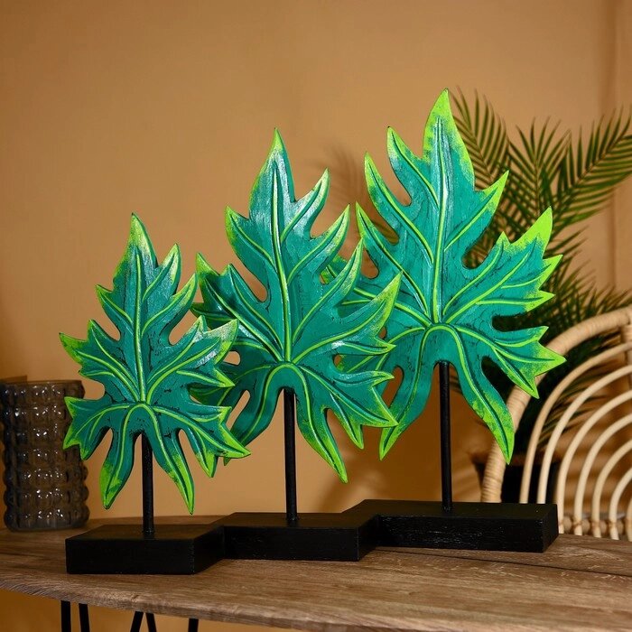 Интерьерный декор "Листья" албезия (набор 3 шт) 55,50 и 40 см от компании Интернет-гипермаркет «MOLL» - фото 1