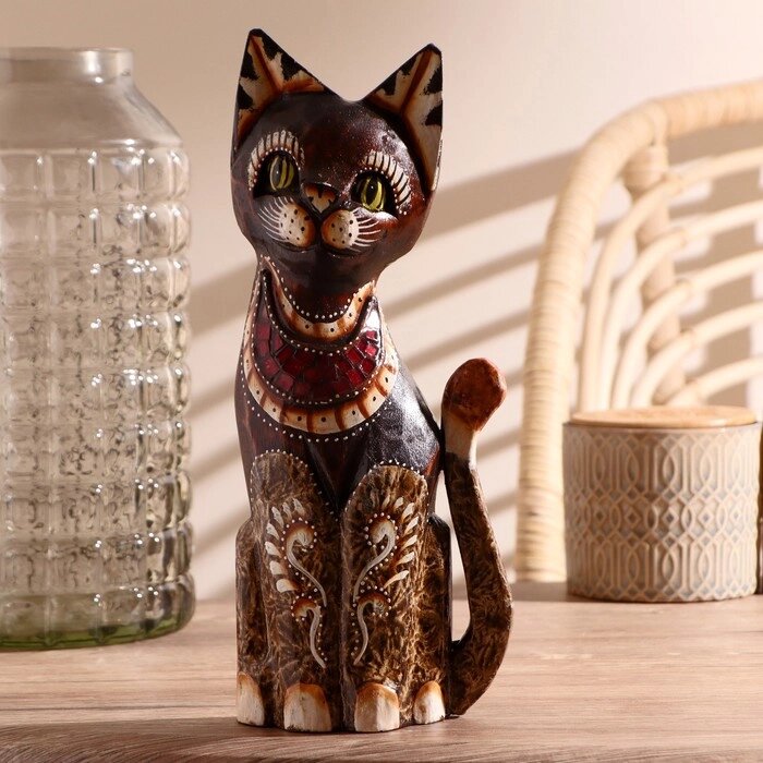 Интерьерный сувенир "Кошка с красными вставками" 30 см от компании Интернет-гипермаркет «MOLL» - фото 1