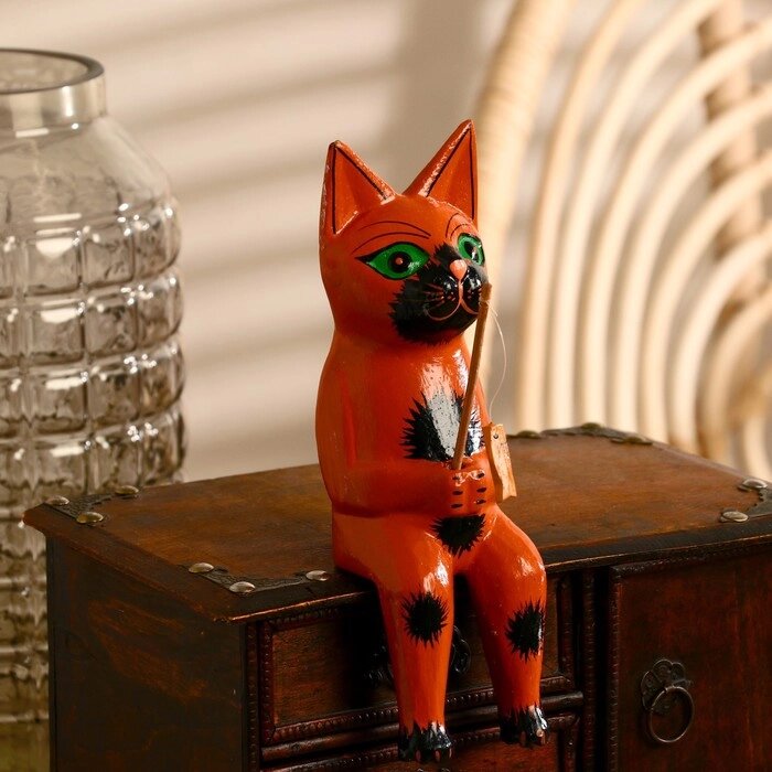 Интерьерный сувенир "Кот рыбак" рыжий 20 см от компании Интернет-гипермаркет «MOLL» - фото 1