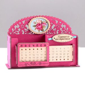 Календарь-карандашница "Летние цветы", золото, 17х7,5х12 см, МДФ