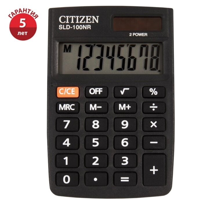 Калькулятор карманный 8-разрядный, Citizen SLD-100NR, двойное питание, 58 х 88 х 10 мм, чёрный от компании Интернет-гипермаркет «MOLL» - фото 1