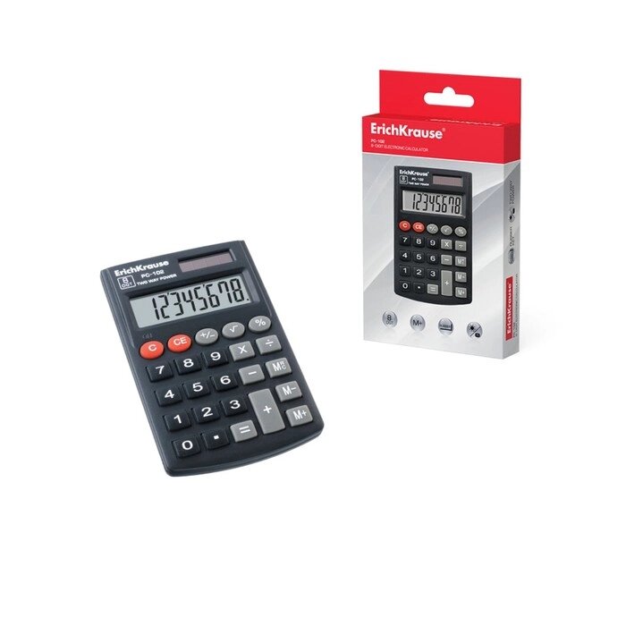 Калькулятор карманный 8-разрядный Erich Krause PC-102 от компании Интернет-гипермаркет «MOLL» - фото 1