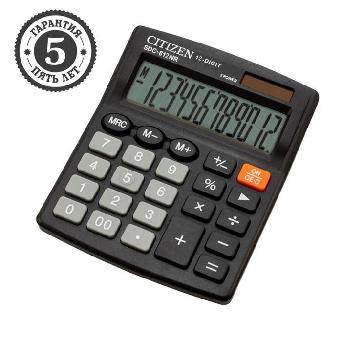 Калькулятор настольный 12-разр, 102*124*25мм, 2-е питание, черный SDC-812NR от компании Интернет-гипермаркет «MOLL» - фото 1