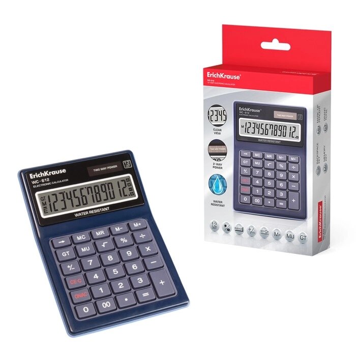 Калькулятор настольный 12-разр, ErichKrause WC-612 водонепроницаемый 40612 от компании Интернет-гипермаркет «MOLL» - фото 1