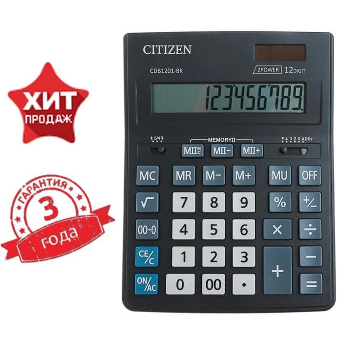 Калькулятор настольный 12-разрядный CDB1201BK, 155 х 205 х 35 мм, двойное питание, чёрный от компании Интернет-гипермаркет «MOLL» - фото 1