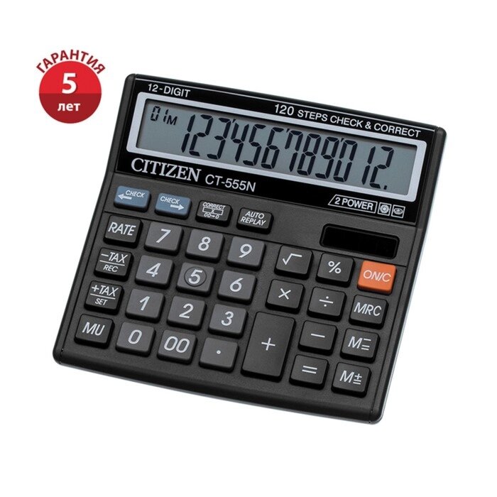 Калькулятор настольный 12-разрядный, Citizen "CT-500J", двойное питание, 128 х 130 х 34 мм, чёрный от компании Интернет-гипермаркет «MOLL» - фото 1