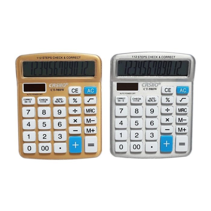 Калькулятор настольный 12-разрядный  CT-980W, двойное питание, МИКС от компании Интернет-гипермаркет «MOLL» - фото 1