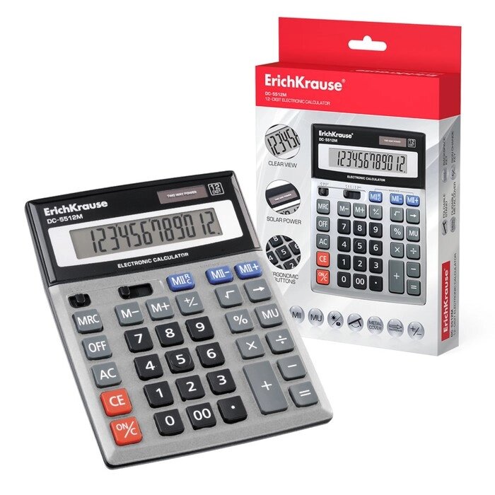Калькулятор настольный 12-разрядный Erich Krause DC-5512M, серебряный от компании Интернет-гипермаркет «MOLL» - фото 1