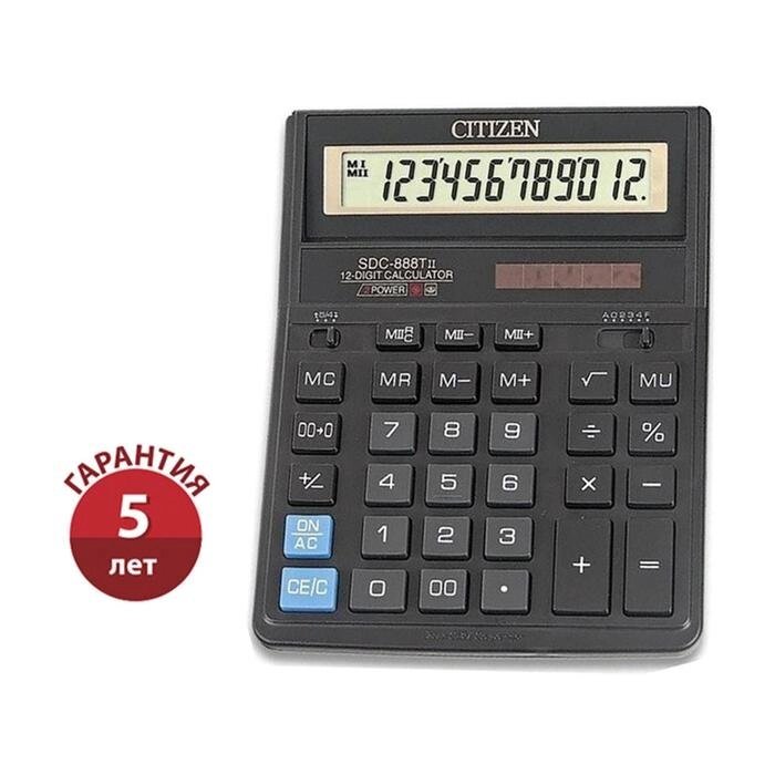 Калькулятор настольный 12-разрядный SDC-888TII, 205*159*27мм, двойное питание, черный от компании Интернет-гипермаркет «MOLL» - фото 1