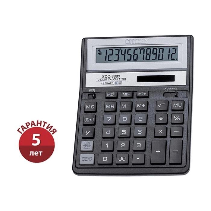 Калькулятор настольный 12-разрядный SDC-888XBK, 158*203*31 мм, двойное питание, черный от компании Интернет-гипермаркет «MOLL» - фото 1