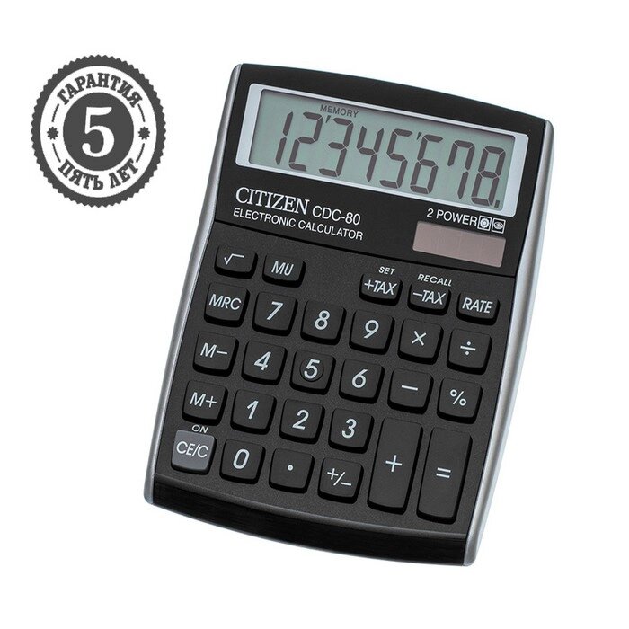 Калькулятор настольный, 8 разрядов, Citizen CDC-80BKWB, двойное питание, 109 х 135 х 25 мм, черный от компании Интернет-гипермаркет «MOLL» - фото 1