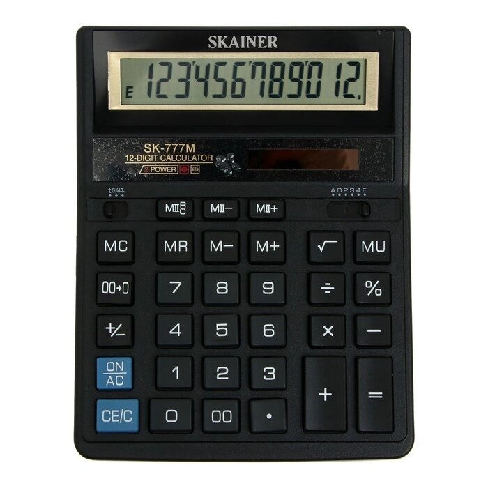Калькулятор настольный большой SKAINER SK-777M, 12 разрядов, двойное питание, двойная память, 157x200x32 мм, черный от компании Интернет-гипермаркет «MOLL» - фото 1