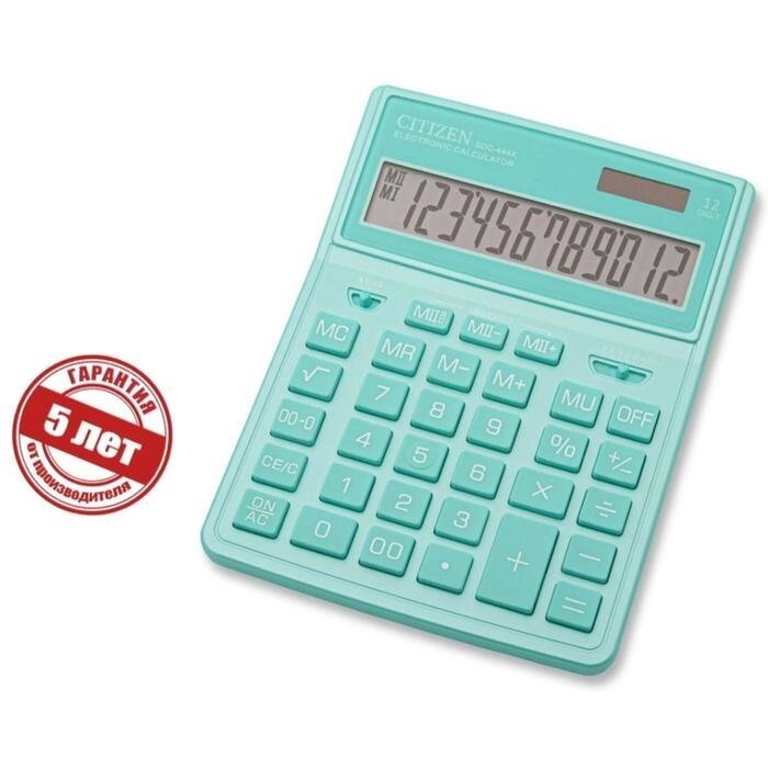 Калькулятор настольный Citizen 12-разр, 155*204*33мм, 2-е питание, бирюзовый SDC-444XRGNE от компании Интернет-гипермаркет «MOLL» - фото 1