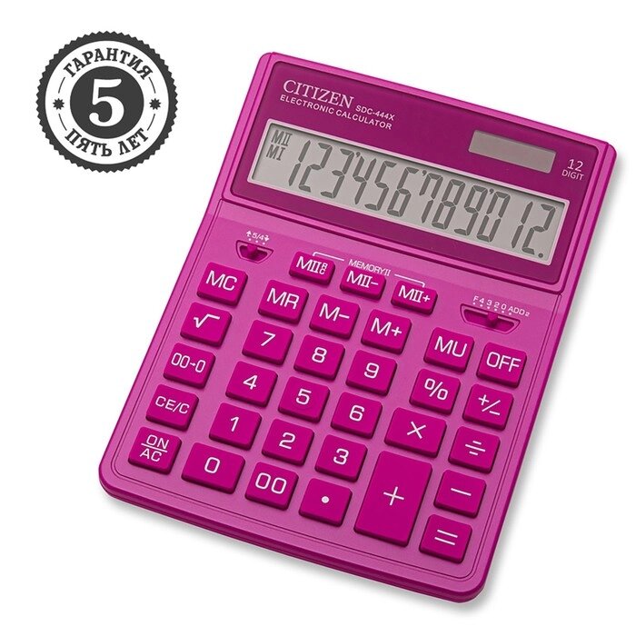 Калькулятор настольный Citizen 12-разр, 155*204*33мм, 2-е питание, розовый SDC-444XRPKE от компании Интернет-гипермаркет «MOLL» - фото 1