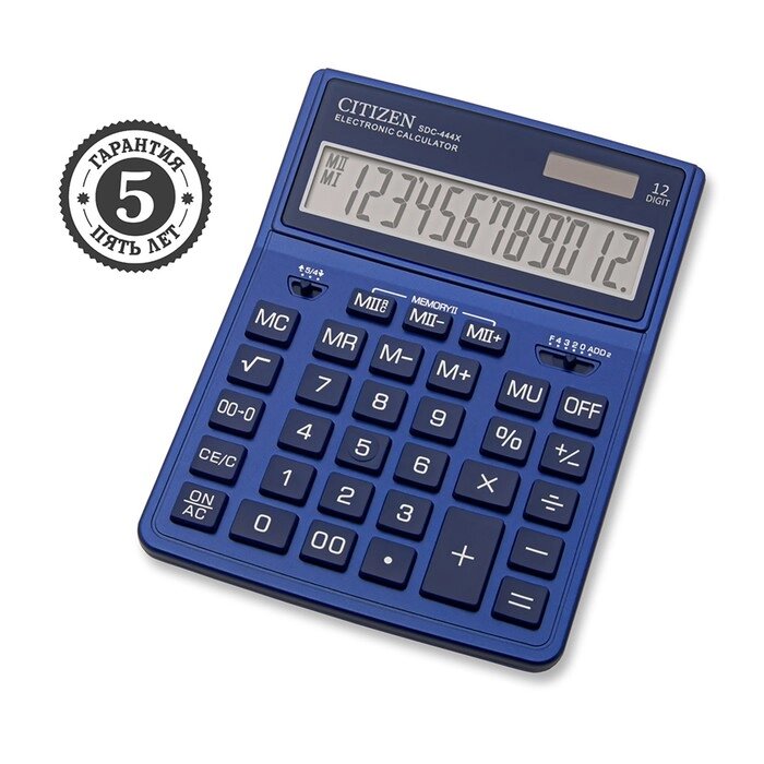 Калькулятор настольный Citizen 12-разр, 155*204*33мм, 2-е питание, темно-синий SDC-444XRNVE от компании Интернет-гипермаркет «MOLL» - фото 1