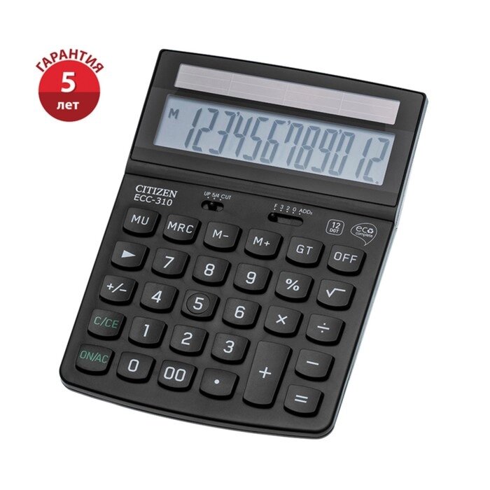 Калькулятор настольный Citizen 12-разрядный, 142x186x37 мм, 2-е питание, чёрный от компании Интернет-гипермаркет «MOLL» - фото 1