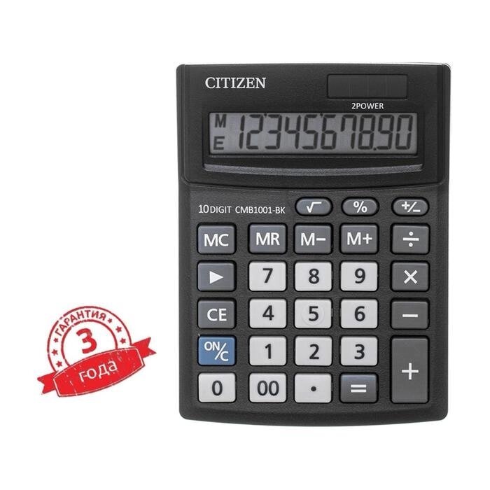 Калькулятор настольный Citizen Business Line CMB, 10 разрядный, двойное питание, 102 х 137 х 31 мм, чёрный от компании Интернет-гипермаркет «MOLL» - фото 1