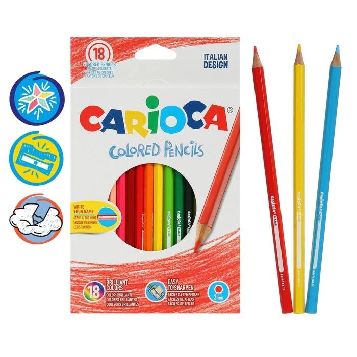 Карандаши 18 цветов Carioca 41865, 3.0 мм, шестигранные, картонная коробка от компании Интернет-гипермаркет «MOLL» - фото 1