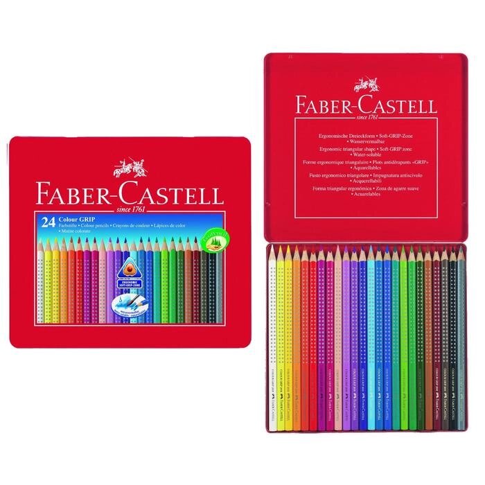 Карандаши 24 цвета Faber-Castell GRIP 2001 трёхгранные, в металлической коробке от компании Интернет-гипермаркет «MOLL» - фото 1