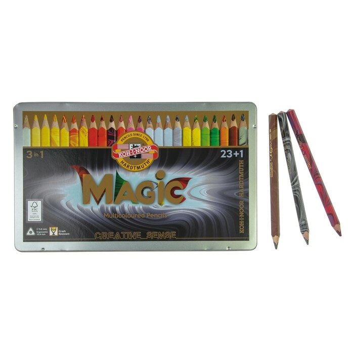 Карандаши 24 цвета Koh-I-Noor 3408 Magic + карандаш-блендер, в металлическом пенале от компании Интернет-гипермаркет «MOLL» - фото 1