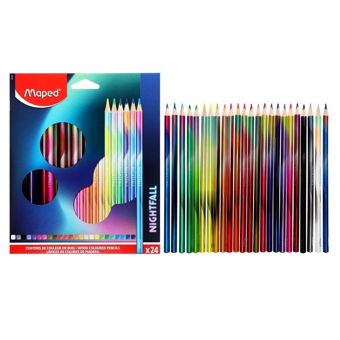 Карандаши 24 цвета Maped NIGHTFALL, деревяные, декорированные, картонная упаковка от компании Интернет-гипермаркет «MOLL» - фото 1