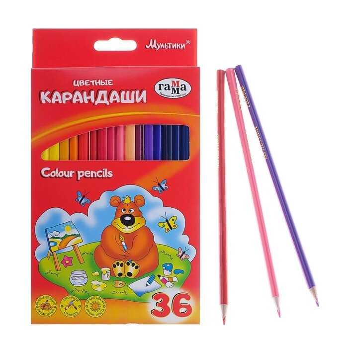 Карандаши 36 цветов "Гамма" "Мультики", стержень d=2.6 мм, трёхгранные от компании Интернет-гипермаркет «MOLL» - фото 1