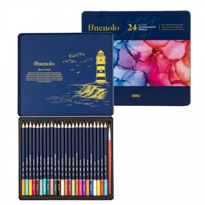 Карандаши акварельные набор 24 цвета, Finenolo, в металлическом пенале