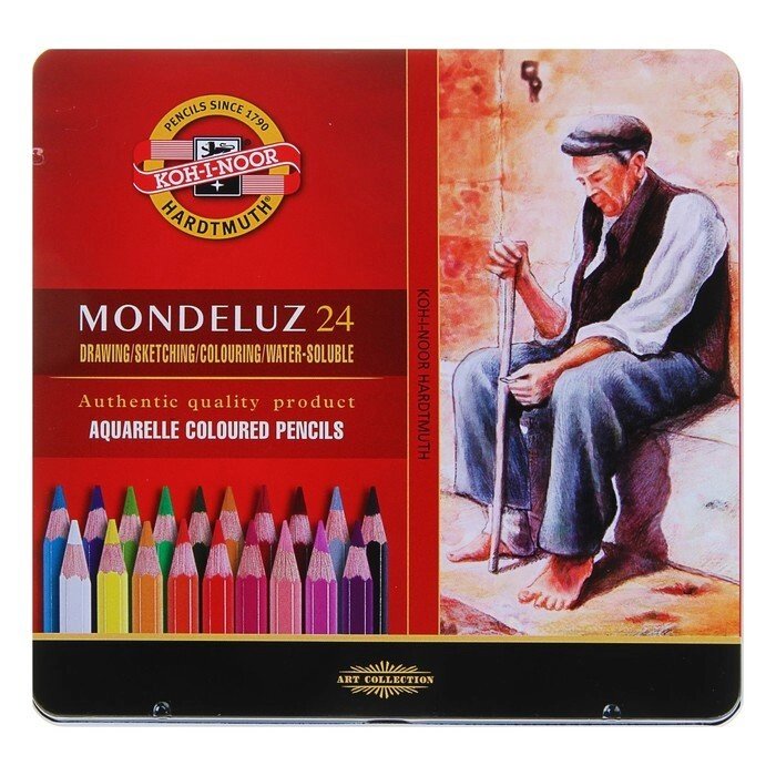 Карандаши акварельные набор 24 цвета, Koh-I-Noor Mondeluz 3724, в металлическом пенале от компании Интернет-гипермаркет «MOLL» - фото 1