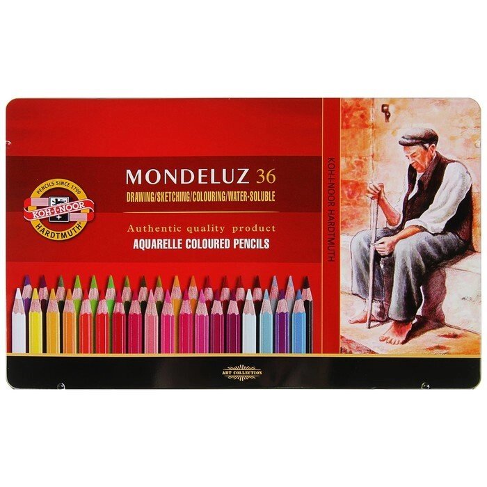 Карандаши акварельные набор 36 цветов, Koh-I-Noor Mondeluz 3725, в металлическом пенале от компании Интернет-гипермаркет «MOLL» - фото 1