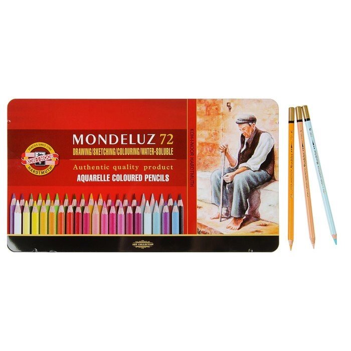 Карандаши акварельные набор 72 цвета, Koh-I-Noor Mondeluz 3727, в металлическом пенале от компании Интернет-гипермаркет «MOLL» - фото 1