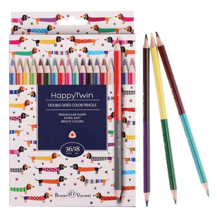 Карандаши цветные 36 цветов 18 штук Twincolor Happy, МИКС от компании Интернет-гипермаркет «MOLL» - фото 1