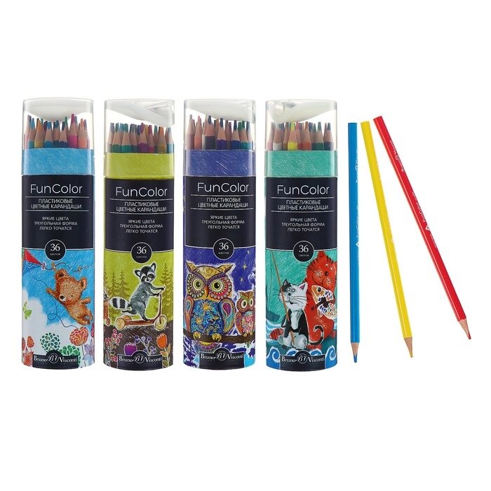 Карандаши цветные 36 цветов Funcolor пластиковые, в картонной тубе, микс из 4 видов от компании Интернет-гипермаркет «MOLL» - фото 1