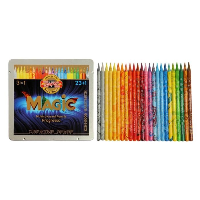 Карандаши цветные цельнографит 24цв Koh-i-Noor PROGRESSO MAGIC 8774+блендер, мет/пенал от компании Интернет-гипермаркет «MOLL» - фото 1