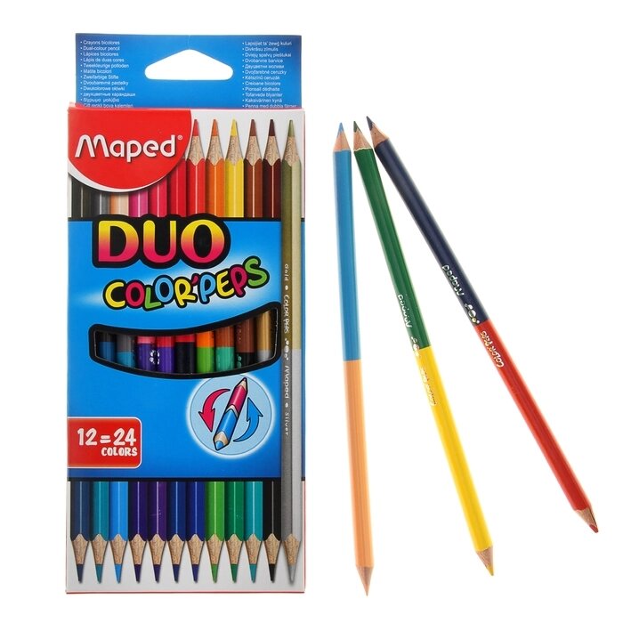 Карандаши двухцветные Maped Сolor Peps, трёхгранные, 24 цвета - 12 штук, европодвес от компании Интернет-гипермаркет «MOLL» - фото 1