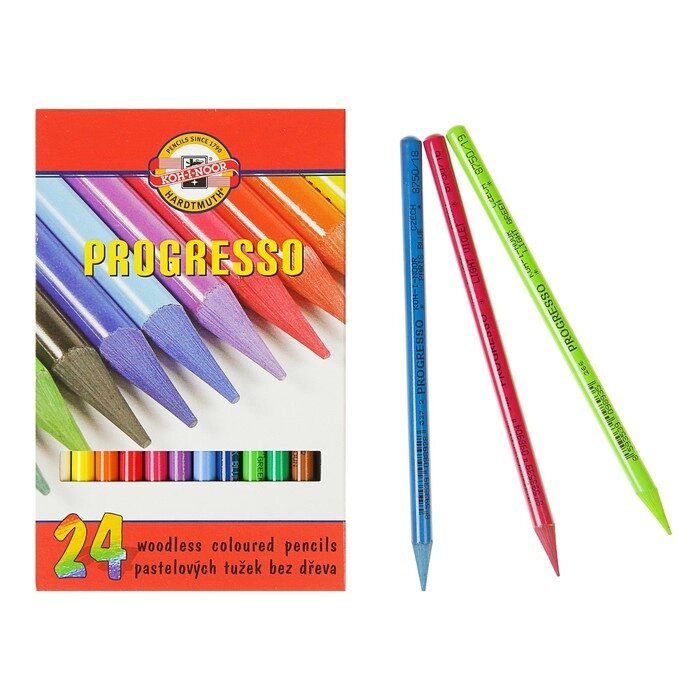 Карандаши художественные 24 цвета, Koh-I-Noor PROGRESSO 8758, цветные, цельнографитные, в картонной коробке от компании Интернет-гипермаркет «MOLL» - фото 1