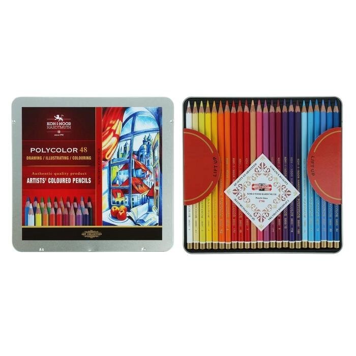 Карандаши художественные PolyColor 3826, 48 цветов, мягкие, в металлическом пенале от компании Интернет-гипермаркет «MOLL» - фото 1