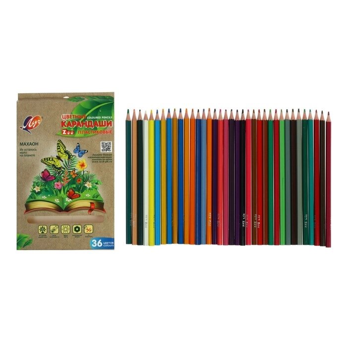 Карандаши пластиковые 36 цветов Луч "ZOO", шестигранные от компании Интернет-гипермаркет «MOLL» - фото 1