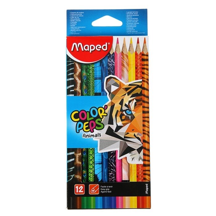 Карандаши трёхгранные 12 цветов, Maped Color Peps Animals от компании Интернет-гипермаркет «MOLL» - фото 1