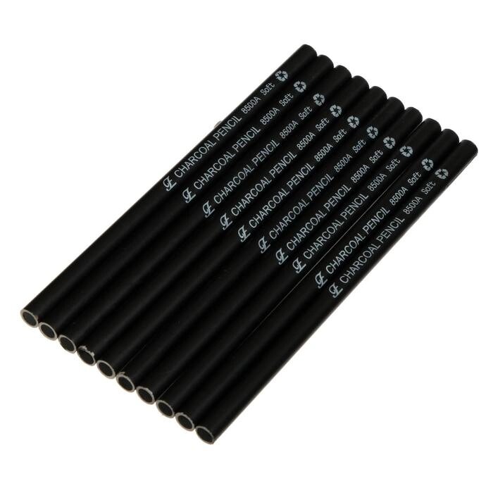Карандаши угольные черные 10 штук в наборе (6шт-мягкий,4шт-средний) от компании Интернет-гипермаркет «MOLL» - фото 1