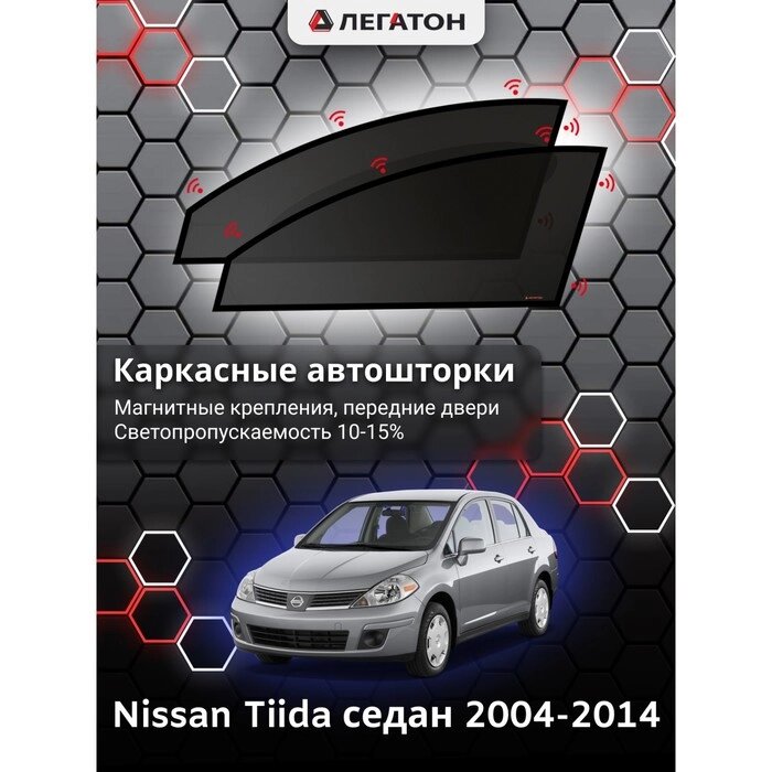 Каркасные автошторки Nissan Tiida, 2004-2014, седан, передние (клипсы), Leg2419 от компании Интернет-гипермаркет «MOLL» - фото 1