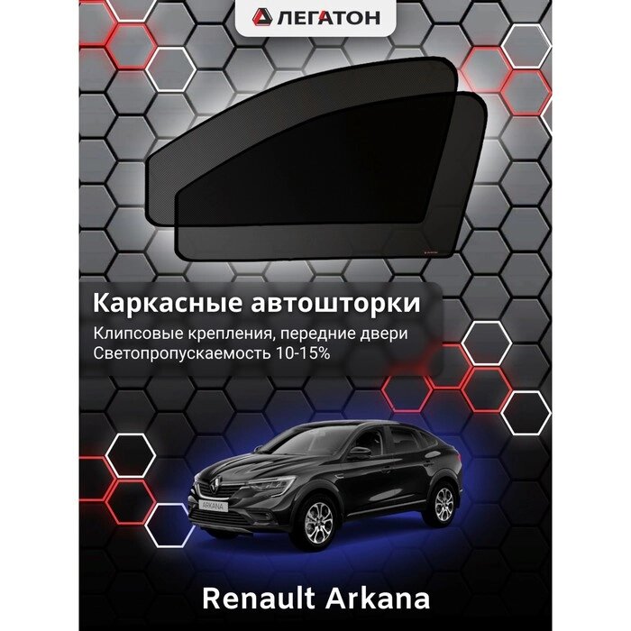 Каркасные автошторки Renault Arkana, 2018-н. в., передние (клипсы), Leg5144 от компании Интернет-гипермаркет «MOLL» - фото 1