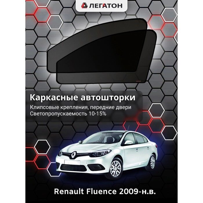 Каркасные автошторки Renault Fluence, 2009-н. в., передние (клипсы), Leg2504 от компании Интернет-гипермаркет «MOLL» - фото 1