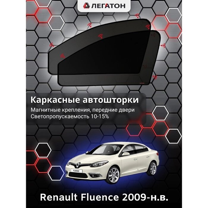 Каркасные автошторки Renault Fluence, 2009-н. в., передние (магнит), Leg2533 от компании Интернет-гипермаркет «MOLL» - фото 1
